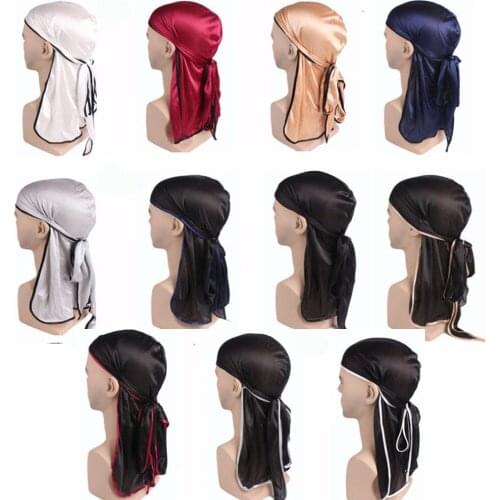 New Mens Satin Durags Bandanas Turban Hat Wigs Doo Men silky Durg Headwear Pirate Hat Extra Long Tail Headband Hair Accessories