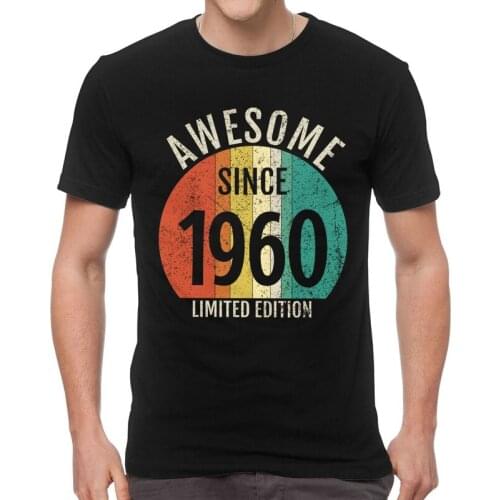 Mens Awesome Since 1960 60 Years Old T-Shirt Novelty 60th Birthday Gift Tshirt Short Sleeve T Shirts Cotton Tee Tops Clothing