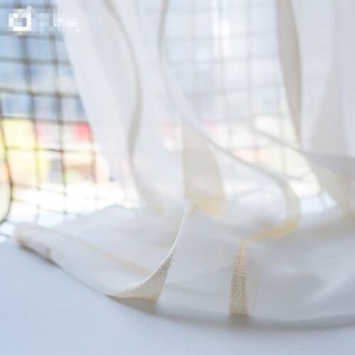 Nordic cotton custom simple gold jacquard striped white sheer yarn livingroom bedroom curtain tulle M395