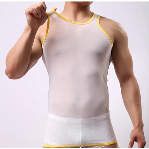 Transparent gauze male underwear vest inside household wear underwear mesh for men undershirt
