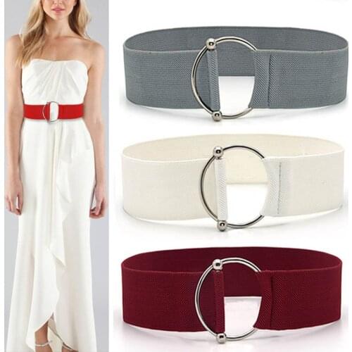 Hot Wide Belts for Women Black Simple Waist Elastic Ladies Band Round Buckle Decoration Coat Sweater Fashion Dress Belt