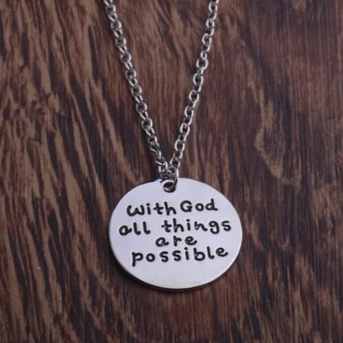 "With God All Things Are Possible " Jesus Christian Pendants Chain Necklace Jewelry For Women Men Gifts Pendants Unisex