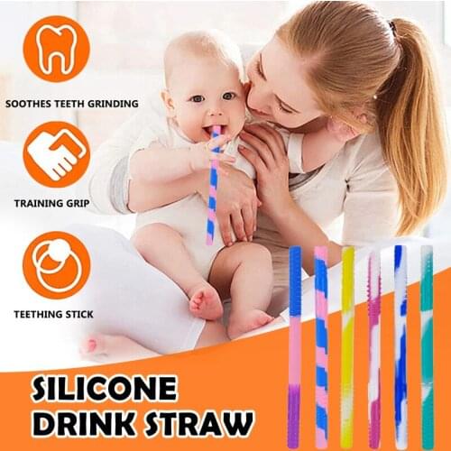 Silicone Baby Teether Toys Molar Rods Complementary Food Straws Food-grade Silicone Beverage Straws Chewable Nursing Toys