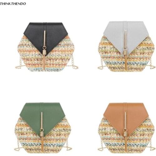 Womens Straw Beach Tote Bag with Tassel Chain Woven Summer Bags Bohemian Vacation Casual Handbag Shoulder Pouch for Girls