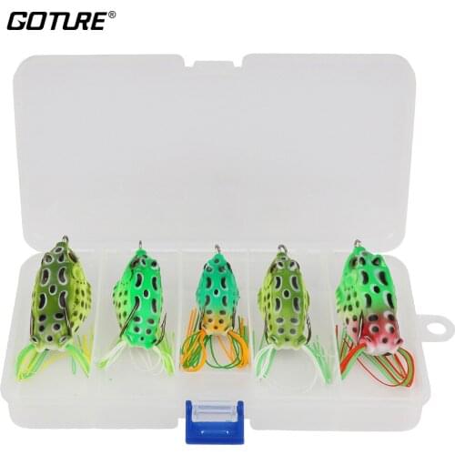 Goture Frog Fishing Lures Wobbler Top Water Soft Lure Artificial Bait 3D Eyes with Fishing Hook 5 Pcs With Fishing Tackle Box