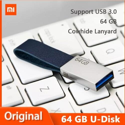 Xiaomi U-Disk 64GB USB3.0 High-speed Transmission Protable USB Flash Disk Cowhide Lanyard Design Metal Body Compact Size
