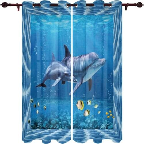 Modern Curtains 3D Dolphin Seascape Seamless Stitching Design Valances Living Room Bedroom Adult Essential Curtain
