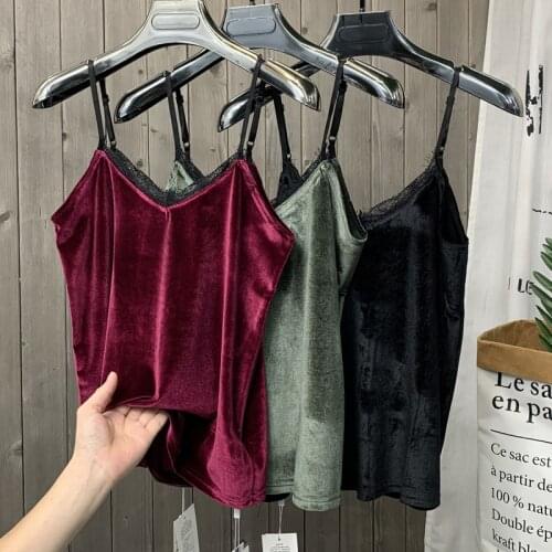 Plus size 3XL!Women Tops autumn Vest Sleeveless Lace Strap Velvet Shirt V Neck Casual Tank Top