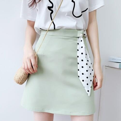 2020 mustard green beaded skirt female summer new high waist small fresh A-line skirt