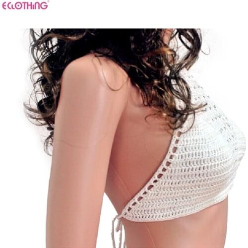 Ladies Handmade Crochet Bikini Swimwear Sexy Crop Top Beaches Swimwear Tank Tops Tees With Silvery Bead