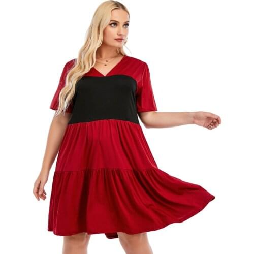 2021 Summer Women V Neck Short Sleeve Dress Plus Size Elegant Contrast Multicolor Short Mini Sundress Tunic Extra Big Dresses