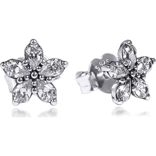 CKK Sparkling Snowflake Stud Earring Sterling Silver Jewelry 100% 925 Silver Women Brincos Pendientes Aretes
