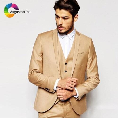 Gold Wedding Suits Slim Fit Mens Suits Groom Wear Tuxedos Formal Prom Bridegroom Set 3 Pieces ( Jacket+Pants+Vest)