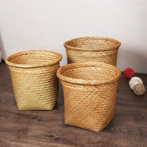 1Pcs Straw Woven Wastebasket Office Home Trash Can Waste Paper Basket Holder