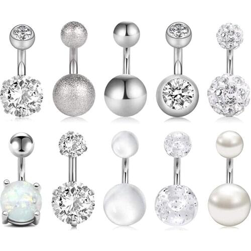 14G Stainless Steel 10Pcs Belly Button Rings v Navel Rings Barbells Piercing Women Girls Body Piercing