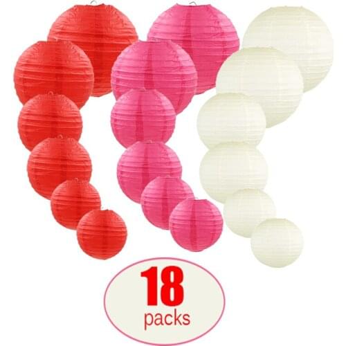 18 Pcs Red Rose Beige Paper Lantern 8"-14" Assorted Sizes and Colors Big Round boule chinoise lampionnen lampion Wedding Decor