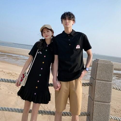 【 237#】Lovers wear 2021 summer new loose versatile Korean version dress couples clothes couples clothing