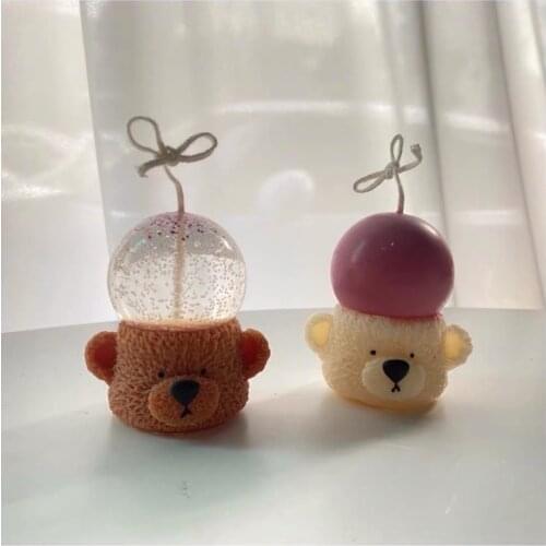 3D Yarn Flat Top Bear Head Candle Molds Tea Wax Table Scented Plaster Mold Chocolate Cake Decoration Silicone Mold Candle Making