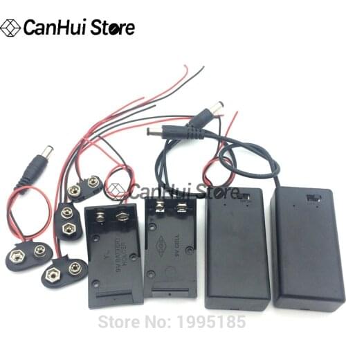 5Pcs 9 volt Box Pack Power Toggle Black 9V Battery Holder I/T Type Battery Clips Connector Buckle with ON/OFF Switch,DC5.5 P