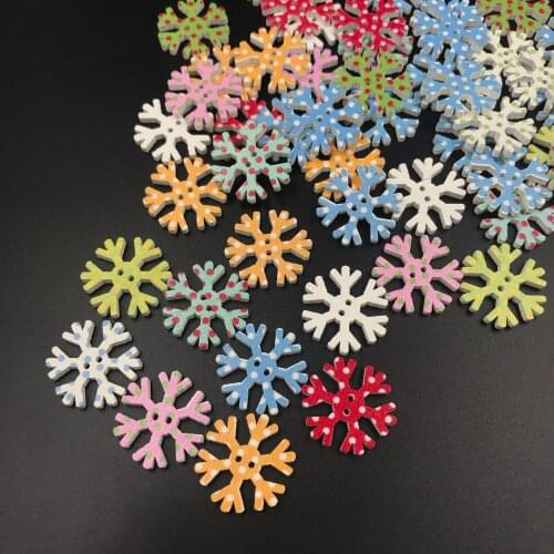 50pcs Wood Mixed Snowflake Spotted Buttons 25mm Christmas Sewing Scrapbooking Embellishments Xmas DIY Crafts