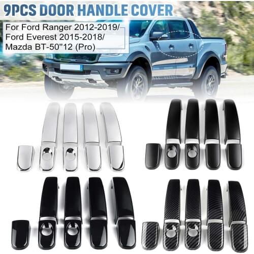 9 PCS BS Gloss Black Carbon Fiber 4 Door Handle Covers For Ford Ranger 2012-2019 For Ford Everest 2015-2018 For Mazda BT-50'12
