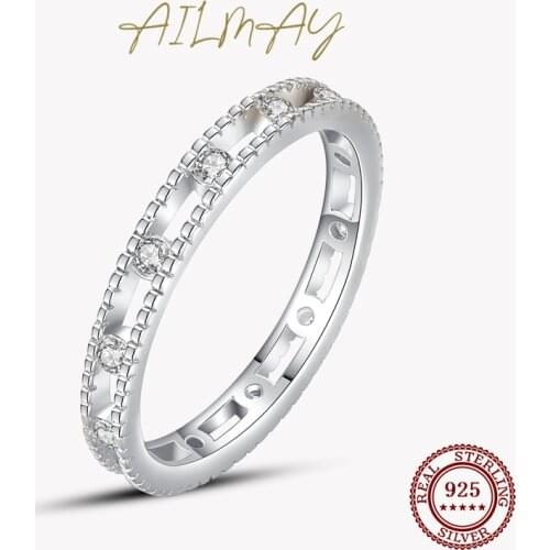 Ailmay New Sale Fashion 925 Sterling Silver Cubic Zirconia Exquisite Stackable Rings for Women Minimalist Wedding Party Jewelry