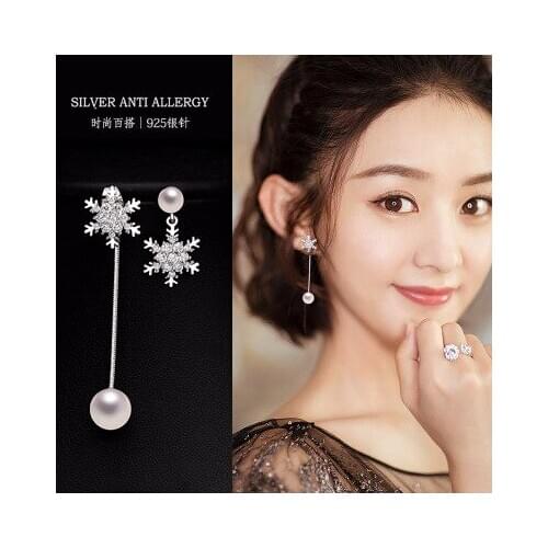 Sterling Silver Jewelry Earrings 925 Sterling Silver Snow Asymmetrical Pearls Stud Earrings Brincos Pendientes de plata