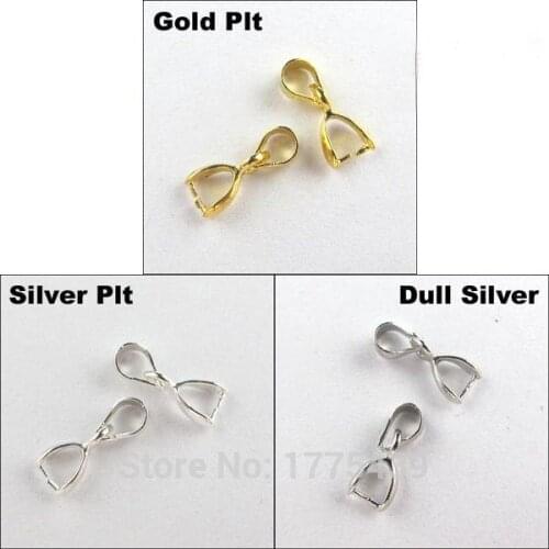 Free Shipping (25Pcs=1Lot !) Jewelry Necklace Pinch Bail Pendant Clasp Connector 5.5X14MM Gold Silver Dull Silver Plated