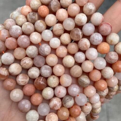 128 Faceted Round Natural Sunstone Beads 8mm Loose Organe Moondstone Beads DIY For Jewelry Making Bracelet 15'' Strand Wholesale
