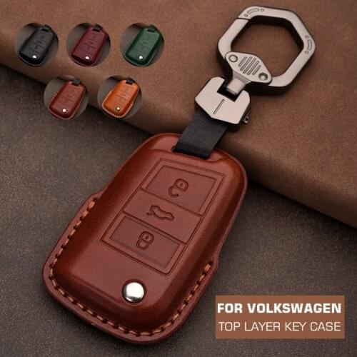 Genuine Leather Key Case Cover For VW Polo Golf 7 Tiguan for Skoda Octavia Kodiaq Karoq for SEAT Ateca Leon Ibiza 2015 2016 2017