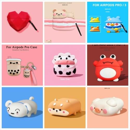 3D Earphone Case For AirPods Pro Case Silicone Cute Cartoon Cow Cover For Apple Air Pods Pro 1 2 3 Earpods Earbuds Case Keychain