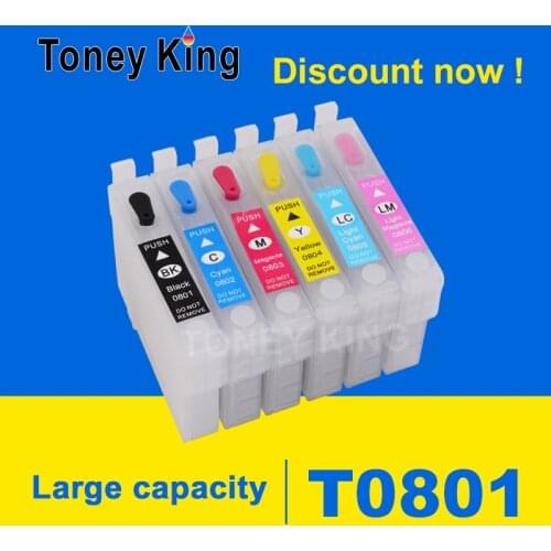 Toney King Refill Ink Cartridge T0801 T0802 T0803 T0804 T0805 T0806 For Epson Stylus Photo P50 T59 R265 270 285 290 360 Printer