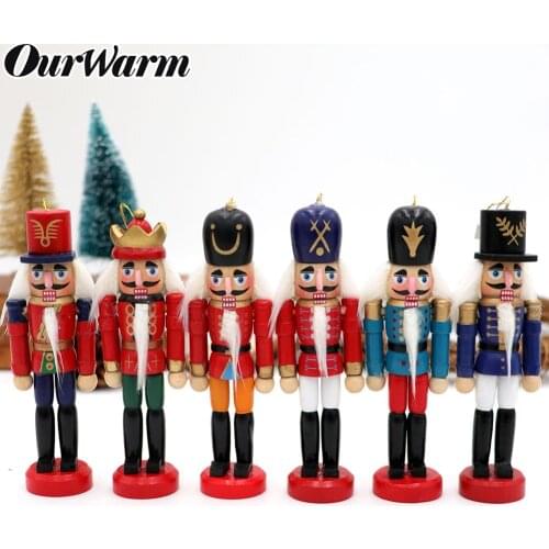 OurWarm 6pcs Wood Nutcracker Christmas Lucky Christmas Nutcracker Decorations Ornaments Drawing Walnuts Soldiers Band Dolls