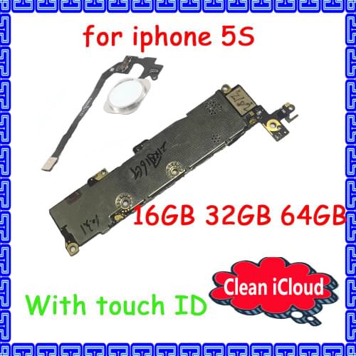 For iphone 5S high quality unlocked motherboard with / No touch ID Good working mainboard 16GB 32GB 64GB Full chips logic board