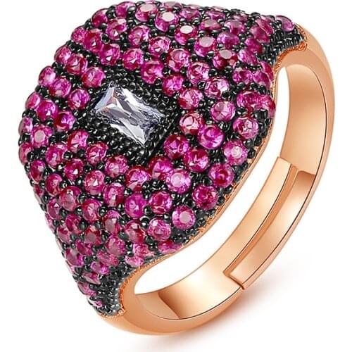 HIBRIDE Punk Blue Cubic Zirconia Iced Ring Hip Hop Colorful Gold Plated Rings for Women Accewssories Adjustable Ring R-142