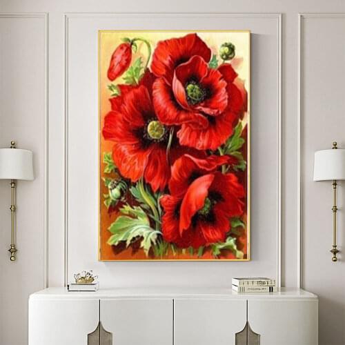 Flower Printed Canvas 11CT Cross Stitch Patterns Embroidery DMC Threads Sewing Handicraft Knitting Painting Stamped Design