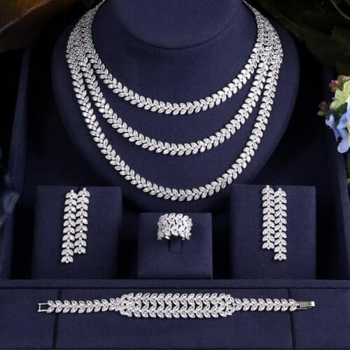 Janekelly Luxury cubic zirconia necklace bracelet earrings and ring 4pcs dubai full jewelry set for women,bridal dress dinner