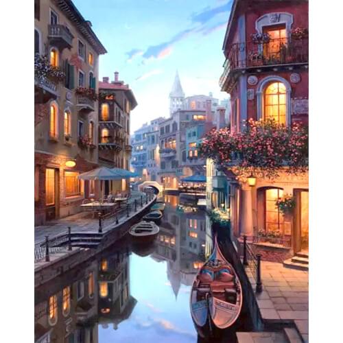 Painting By Numbers DIY Venice night view Landscape Picture Drawing Living Room Acrylic Holiday Gifts Linen Art Big Size