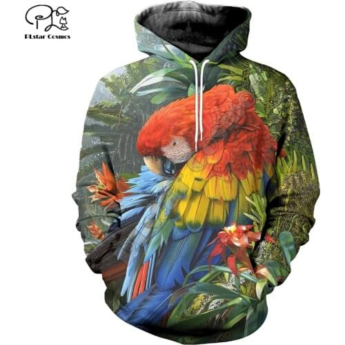 PLstar Cosmos Colorful Parrot 3D Printed Hoodies Casual Men/Women Zipper Hooded Funny Animal Unisex Brand Streetwear Apparel P26