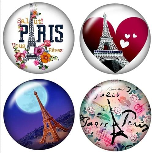 Beauty Eiffel Tower 10pcs mixed 12mm/16mm/18mm/25mm Round photo glass cabochon demo flat back Making findings ZB0456