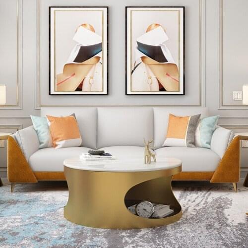 Round marble coffee table light luxury modern Nordic round small apartment small coffee table bedroom double storeable coffee