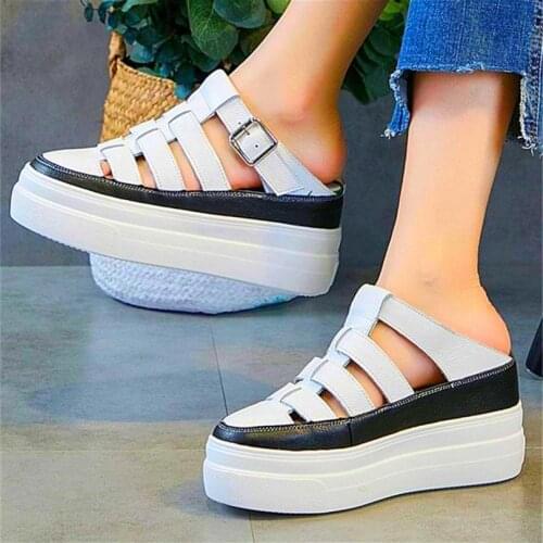 Summer Sandals Womens Strappy Cow Leather Slippers Summer Fashion Sneaker Platform Shoes High Heels Pumps Oxfords Party Shoes