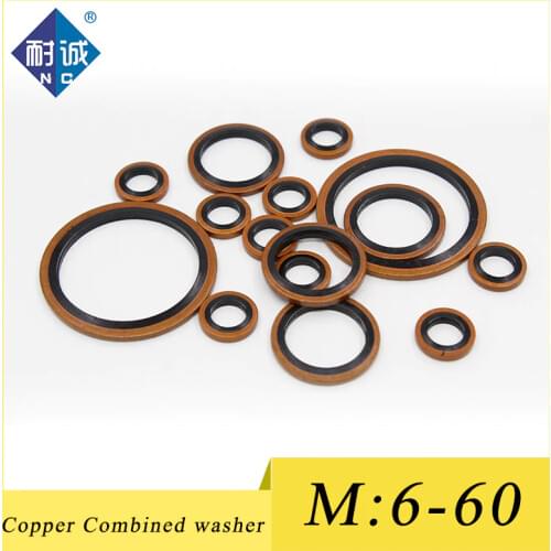 M6/M8/M10/M12/M14/M16/M18/M20~M60mm High Press Hydralic Rubber Oil Pipe Pad Seal Gasket NBR Metal Copper Bonded Washer