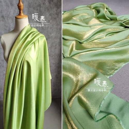 Mercerized Cotton Silk Satin Fabric Green gold Gradient DIY Decor Pajamas Shirt Kungfu Suit Cheongsam Dress Designer Fabric