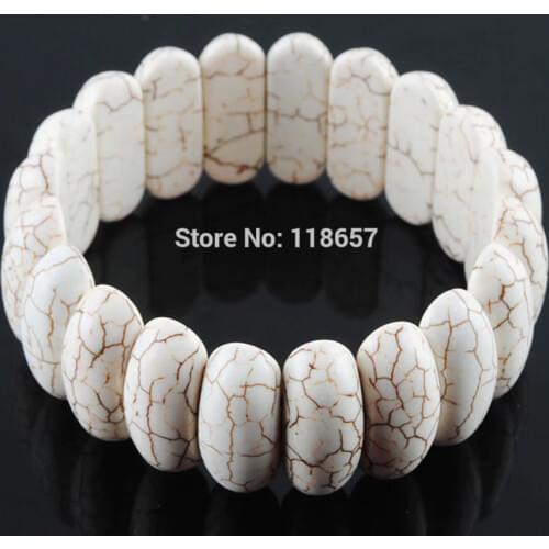 Fashion Jewelry 10x25mm White Howlite Turquoises Bracelet Stretch 7 Inches Charm IK3038