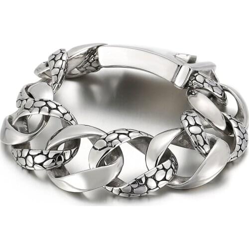 HAOLYNJOY 24mm Wide Mens Wristband Cuban Chain Gothic Stainless Steel Bracelet Jewelry