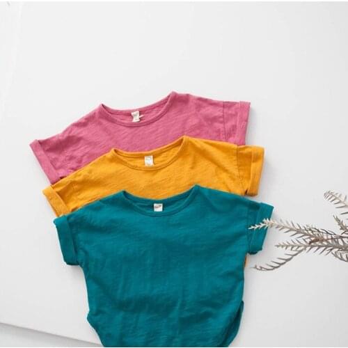 2021 Summer New Children T-shirt Childrens Short-Sleeved Candy-Colored T-shirt Loose-Shaped Mens and Womens Children T-shirt