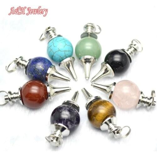 New Arrival Novel Jewelry Mixed Semi-precious Stone Round Ball Pendants Fit For Necklace and Key Chain Making 10pc/lot