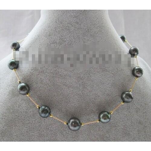 Charming 17" 13mm natural baroque south sea water Tahitian pearl necklace plated clasp
