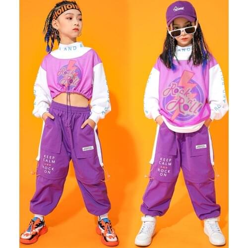 Hip Hop Clothing For Girls Tops Hip Hop Pants Purple Set Ballroom Street Dance Costume Jazz Performance Wear Stage Outfit BL5692